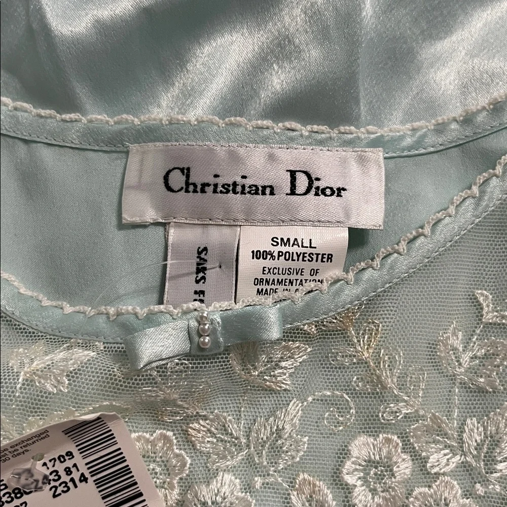 CHRISTIAN DIOR x SAKS FIFTH AVENUE x VINTAGE Satin lace night gown in aqua teal - Picture 10 of 11